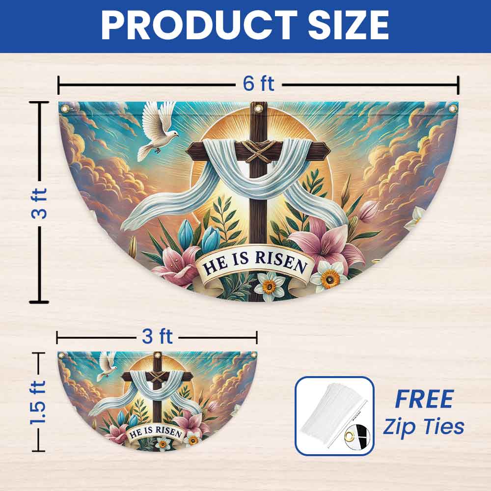 Easter Day Christian Cross He Is Risen Non-Pleated Fan Flag