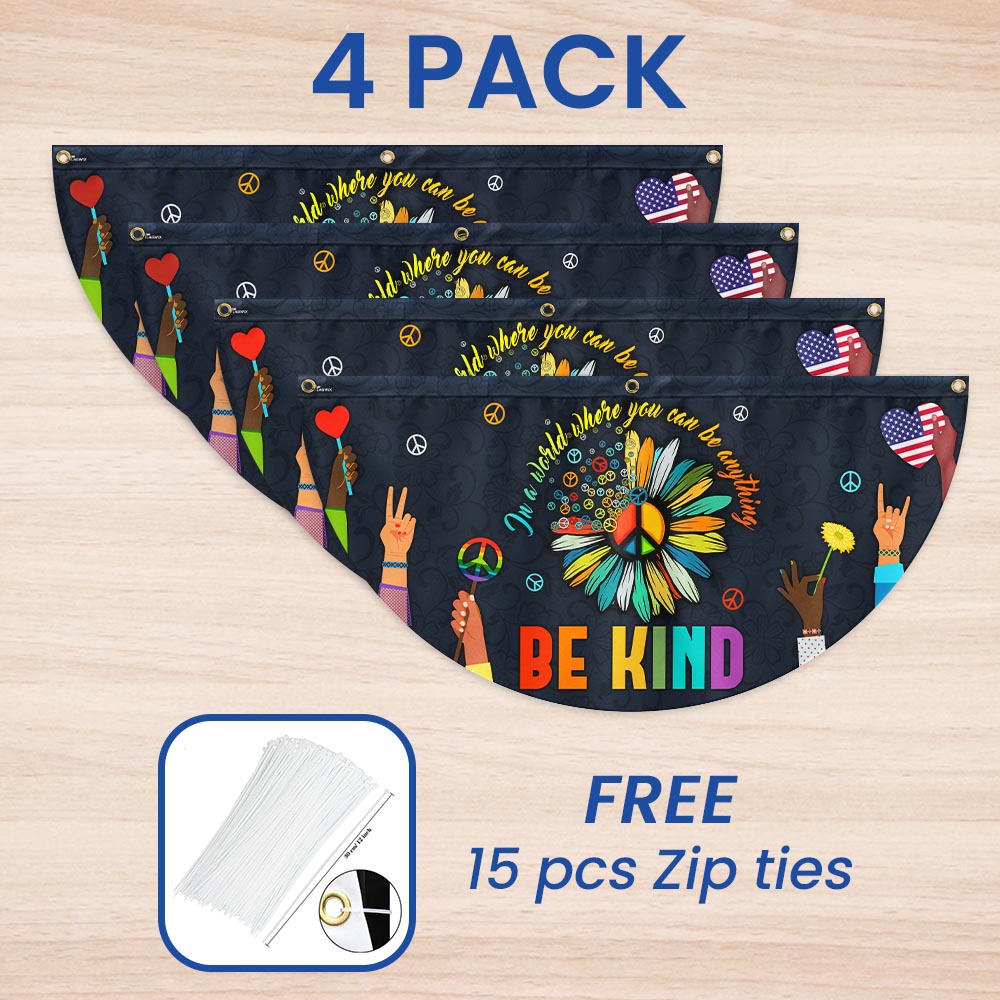 Hippie Flag In A World Where You Can Be Anything Be Kind. Peace Sign Non-Pleated Fan Flag