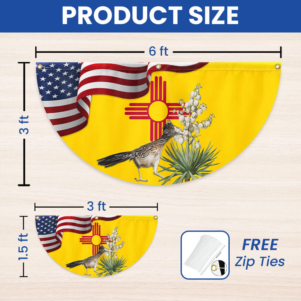 New Mexico State Roadrunner Bird and Yucca Flower Non-Pleated Fan Flag 3-Day Shipping