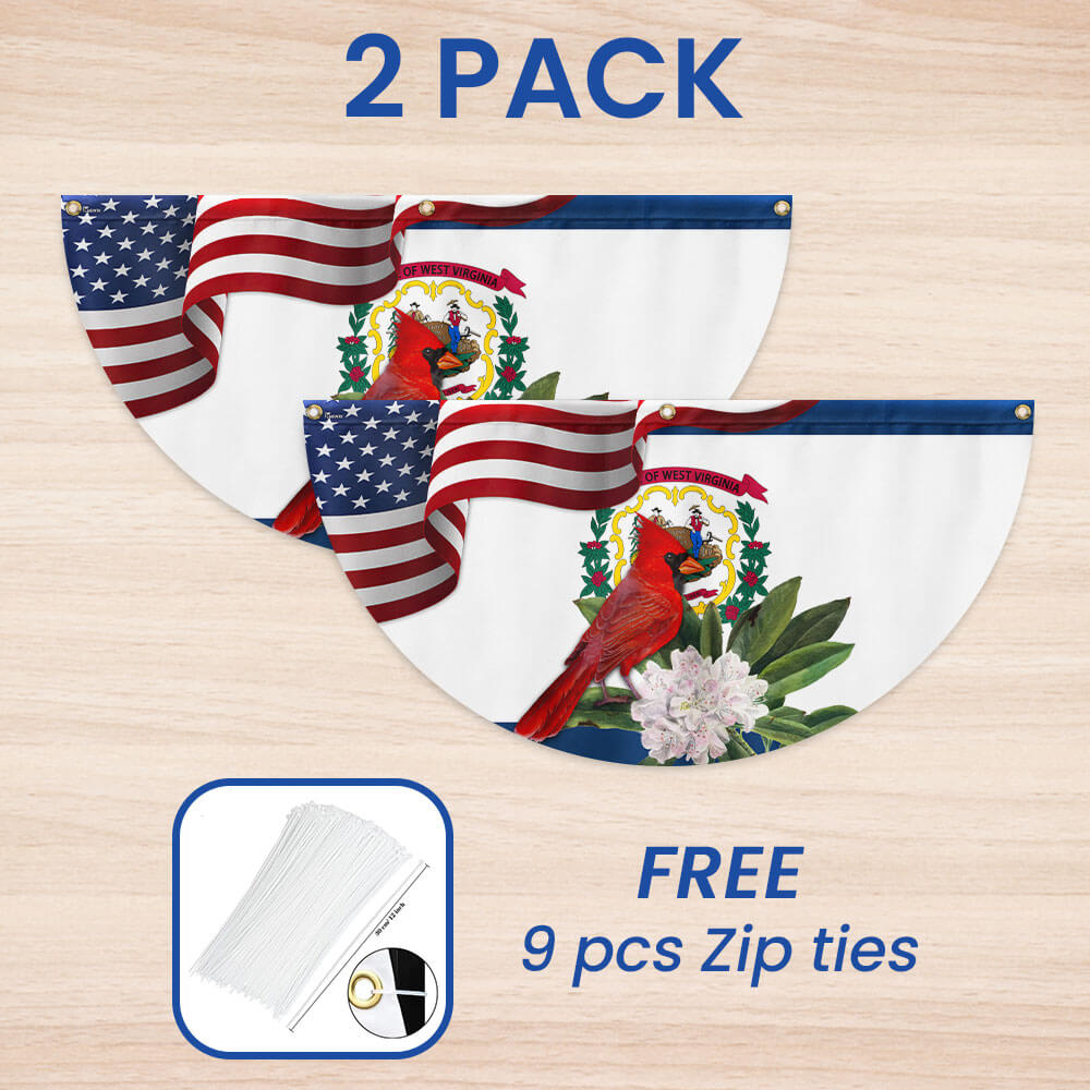 West Virginia Cardinal and Rhododendron Flower Non-Pleated Fan Flag