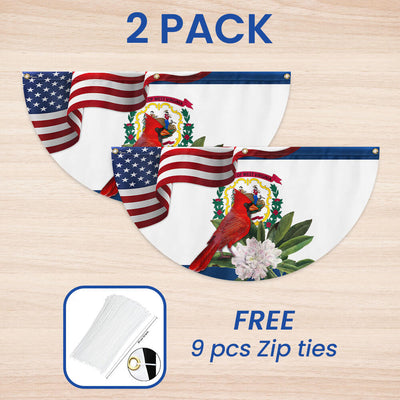 West Virginia Cardinal and Rhododendron Flower Non-Pleated Fan Flag
