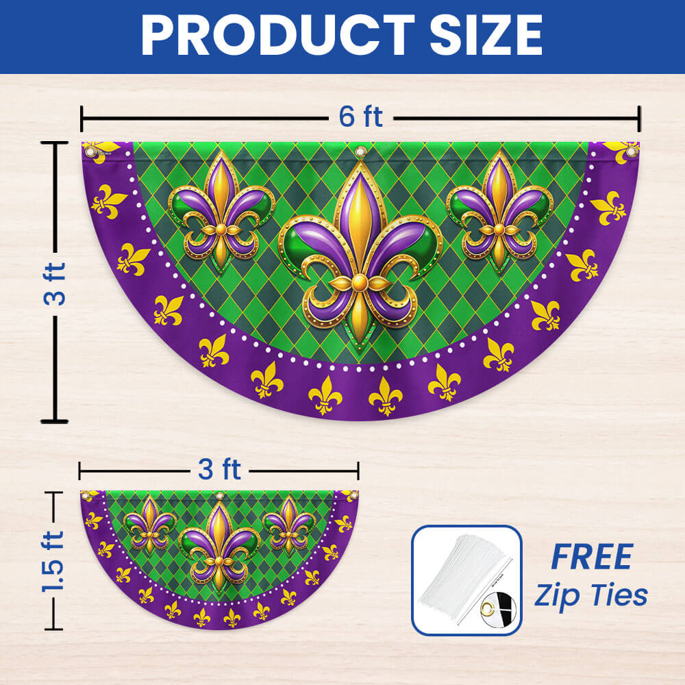 Fleur-de-lis Mardi Gras Non-Pleated Fan Flag