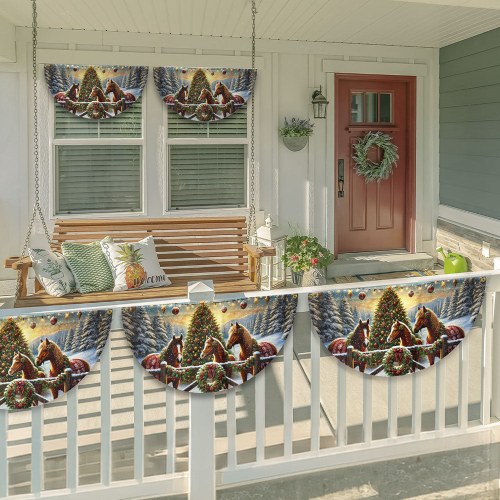 Horse Christmas Farm Non-Pleated Fan Flag