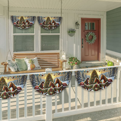 Horse Christmas Farm Non-Pleated Fan Flag
