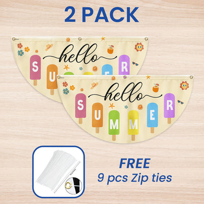 Hello Summer Ice Cream Non-Pleated Fan Flag