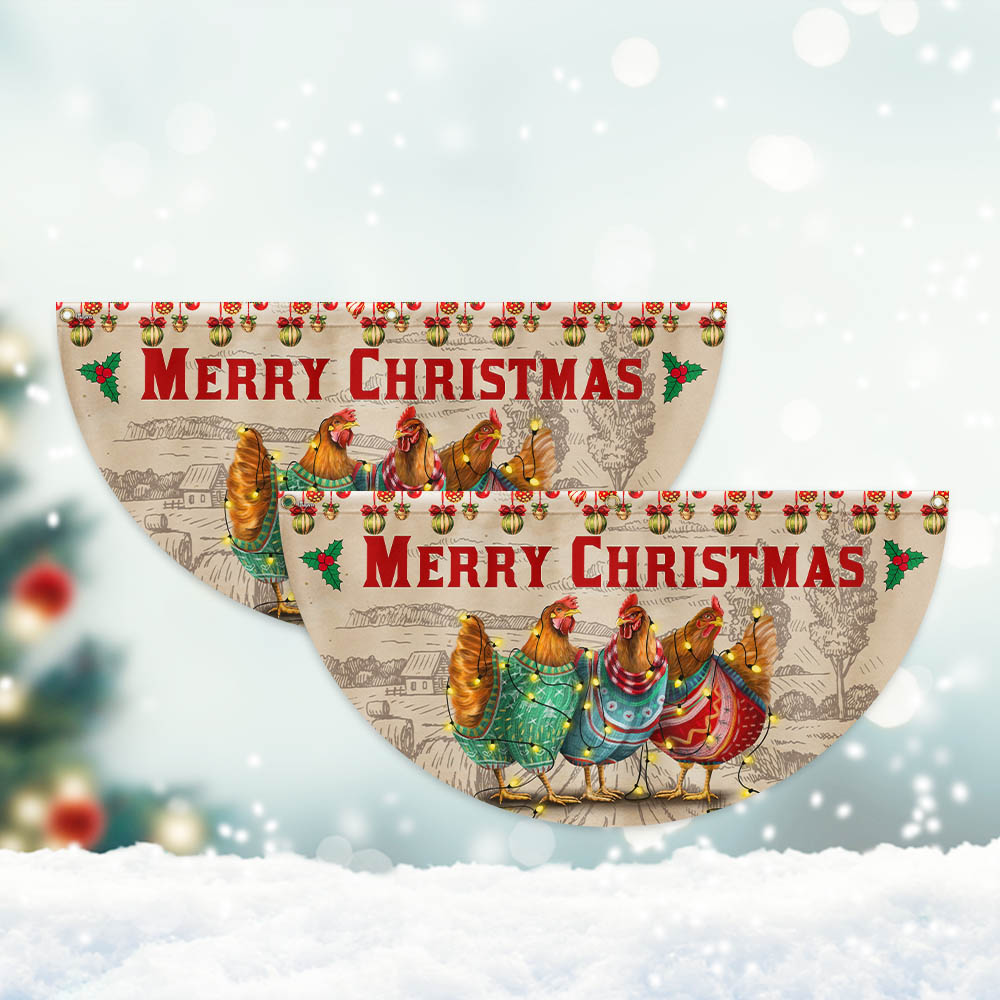 Merry Christmas Hen Chicken Poultry Farm House Non-Pleated Fan Flag