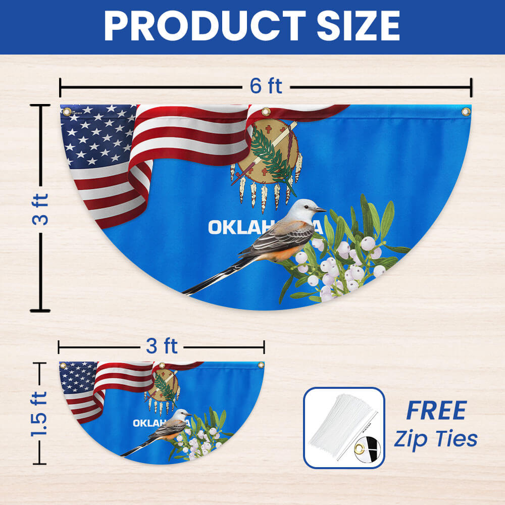 Oklahoma State Scissor-tailed Flycatcher Bird and Mistletoe Flower Non-Pleated Fan Flag