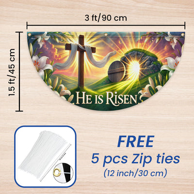 Easter Cross He Is Risen Non-Pleated Fan Flag
