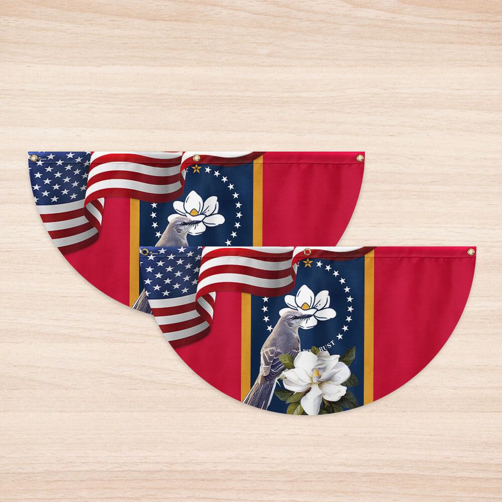 Mississippi State Mockingbird and Magnolia Flower Non-Pleated Fan Flag