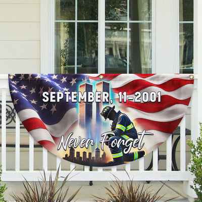 Never Forget 11th September Patriot Day 911 Kneeling Firefighter Non-Pleated Fan Flag