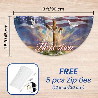 Christian Cross He Is Risen, Easter Day Christian Non-Pleated Fan Flag