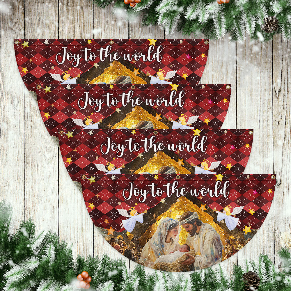Holy Family Nativity Fan Flag - 'Joy to the World' Non-Pleated Christmas Décor  - 3-Day Shipping