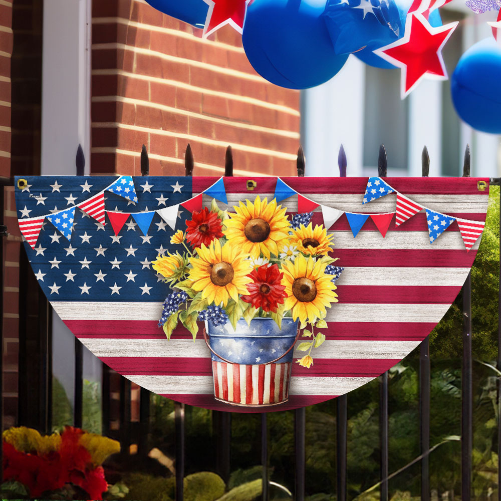 Flagwix American Flag - Sunflowers Happy 4th of july Patriotic Non-Pleated Fan Flag