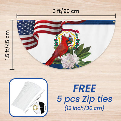 West Virginia Cardinal and Rhododendron Flower Non-Pleated Fan Flag