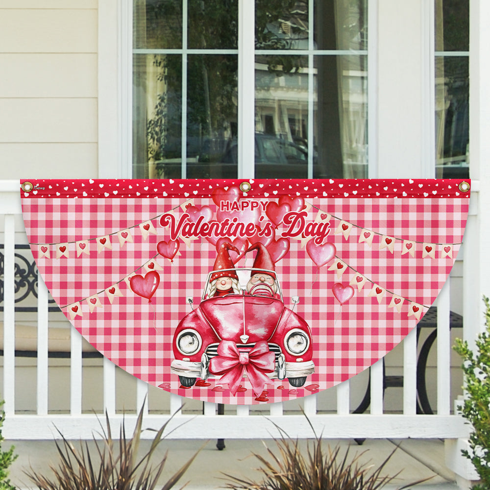 Happy Valentine's Day Gnomes Non-Pleated Fan Flag