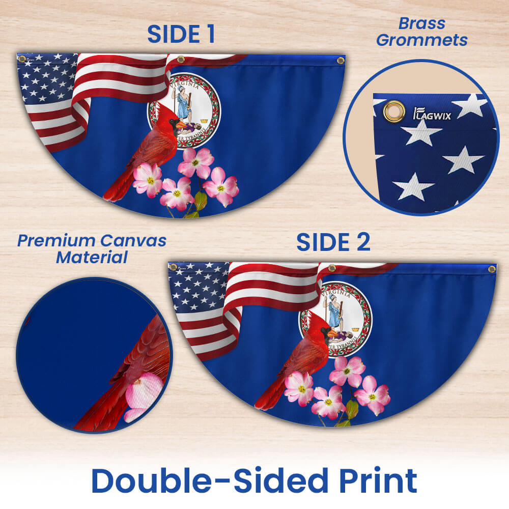 Virginia State Cardinal and Dogwood Flower Non-Pleated Fan Flag 3-Day Shipping
