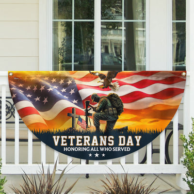 Veterans Day Honoring All Who Served Kneeling Soldier Non-Pleated Fan Flag