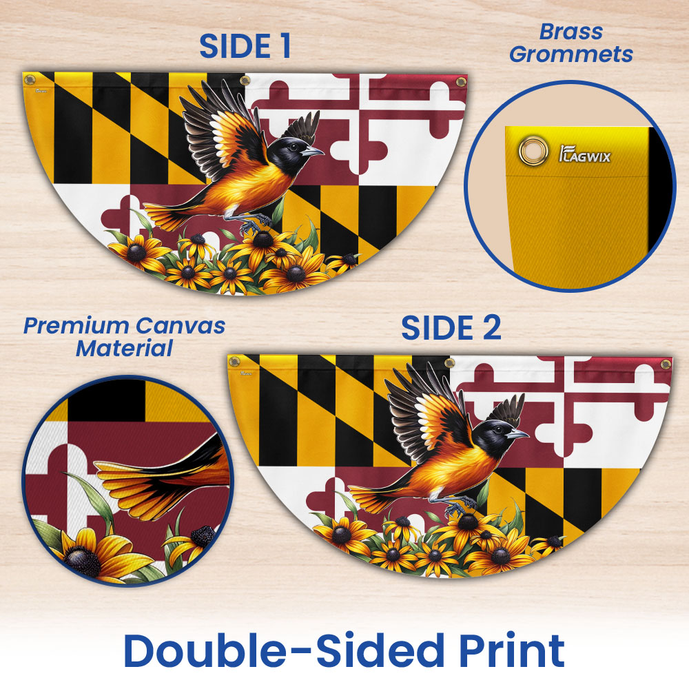 Maryland State Baltimore Oriole Bird and Black-eyed Susan Flower Maryland Non-Pleated Fan Flag