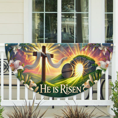 Easter Cross He Is Risen Non-Pleated Fan Flag