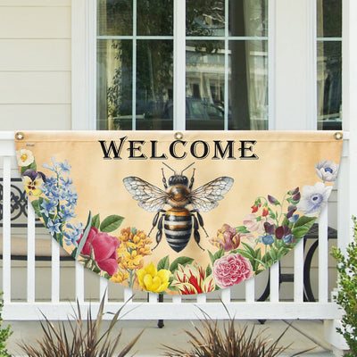 Bee Flowers Welcome Summer Non Pleated Fan Flag