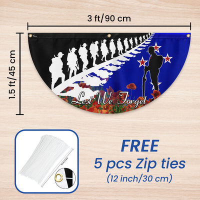 Anzac Day Flag Lest We Forget Red Poppy Veteran Solider Memorial New Zealand Non-Pleated Fan Flag
