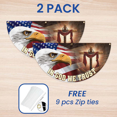 Christian Cross Eagle In God We Trust Non-Pleated Fan Flag