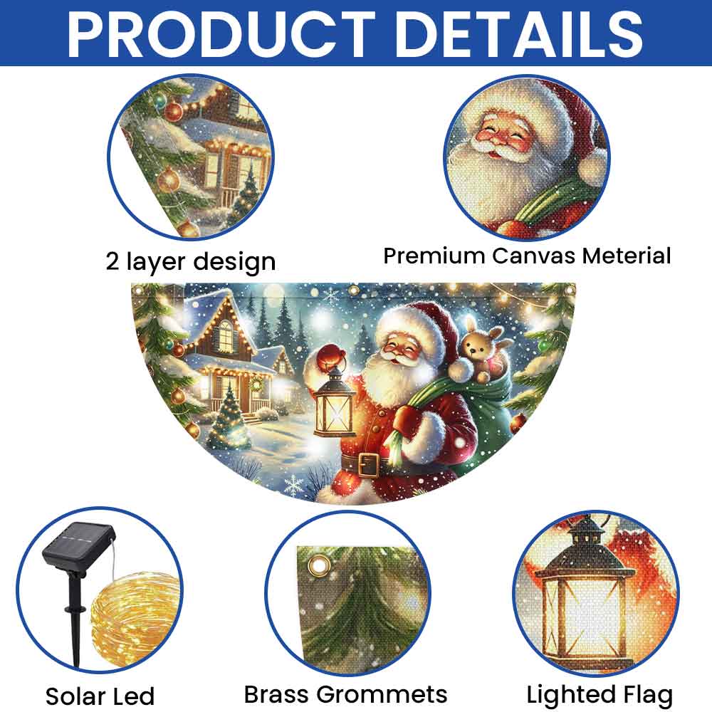 Christmas Joyful Santa Claus Holding Glowing Lantern Winter Xmas Holiday Solar Led Fan Flag