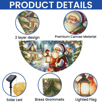 Christmas Joyful Santa Claus Holding Glowing Lantern Winter Xmas Holiday Solar Led Fan Flag