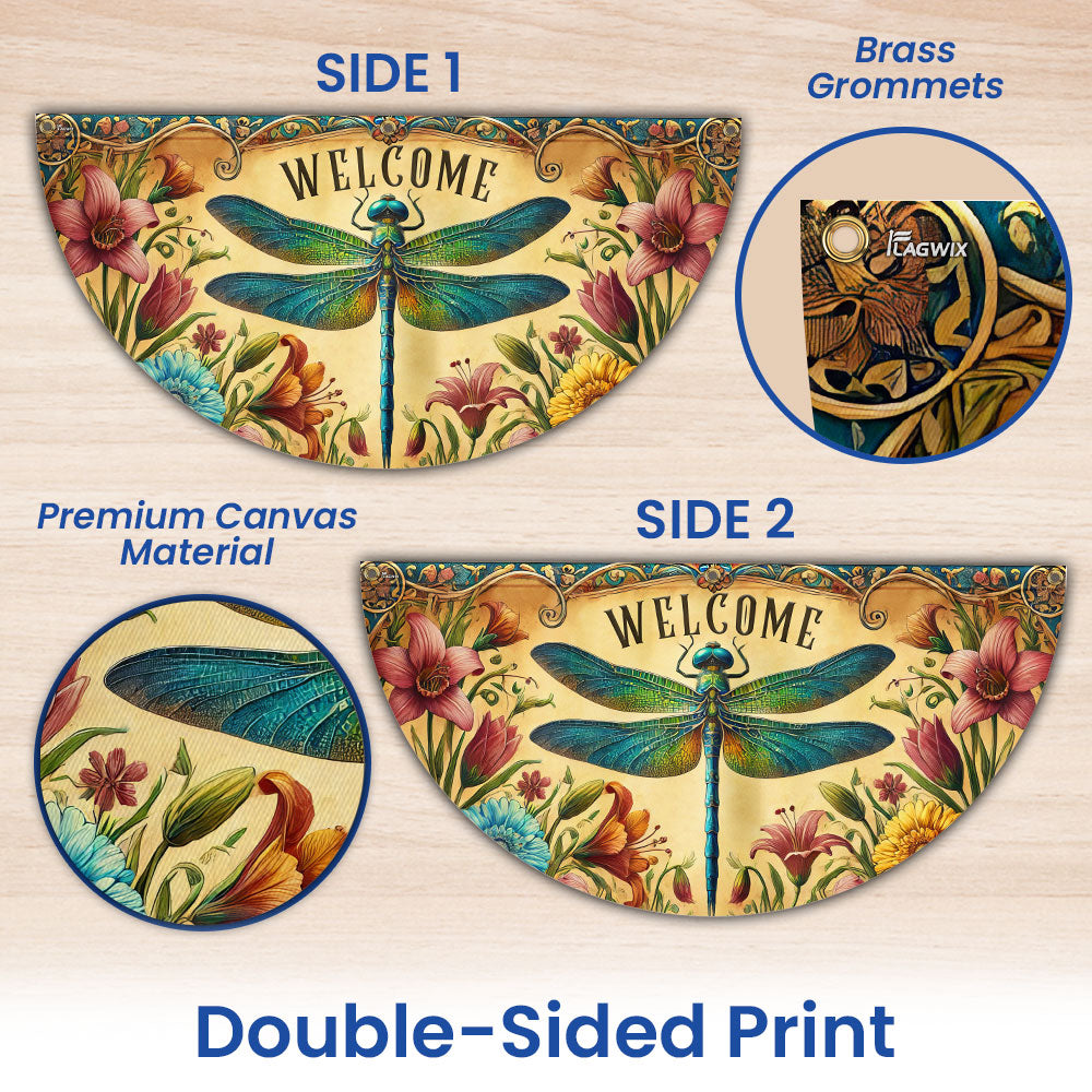 Dragonfly Welcome Non-Pleated Fan Flag for Outdoor Home Decor