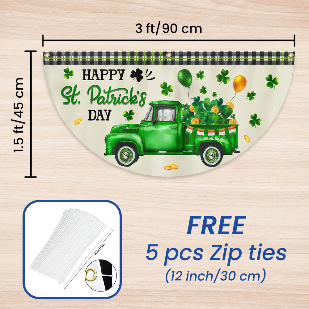 Shamrocks Truck Happy St Patrick’s Day Non-Pleated Fan Flag
