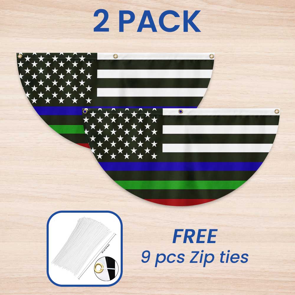 Thin Blue Green Red Line Non-Pleated Fan Flag