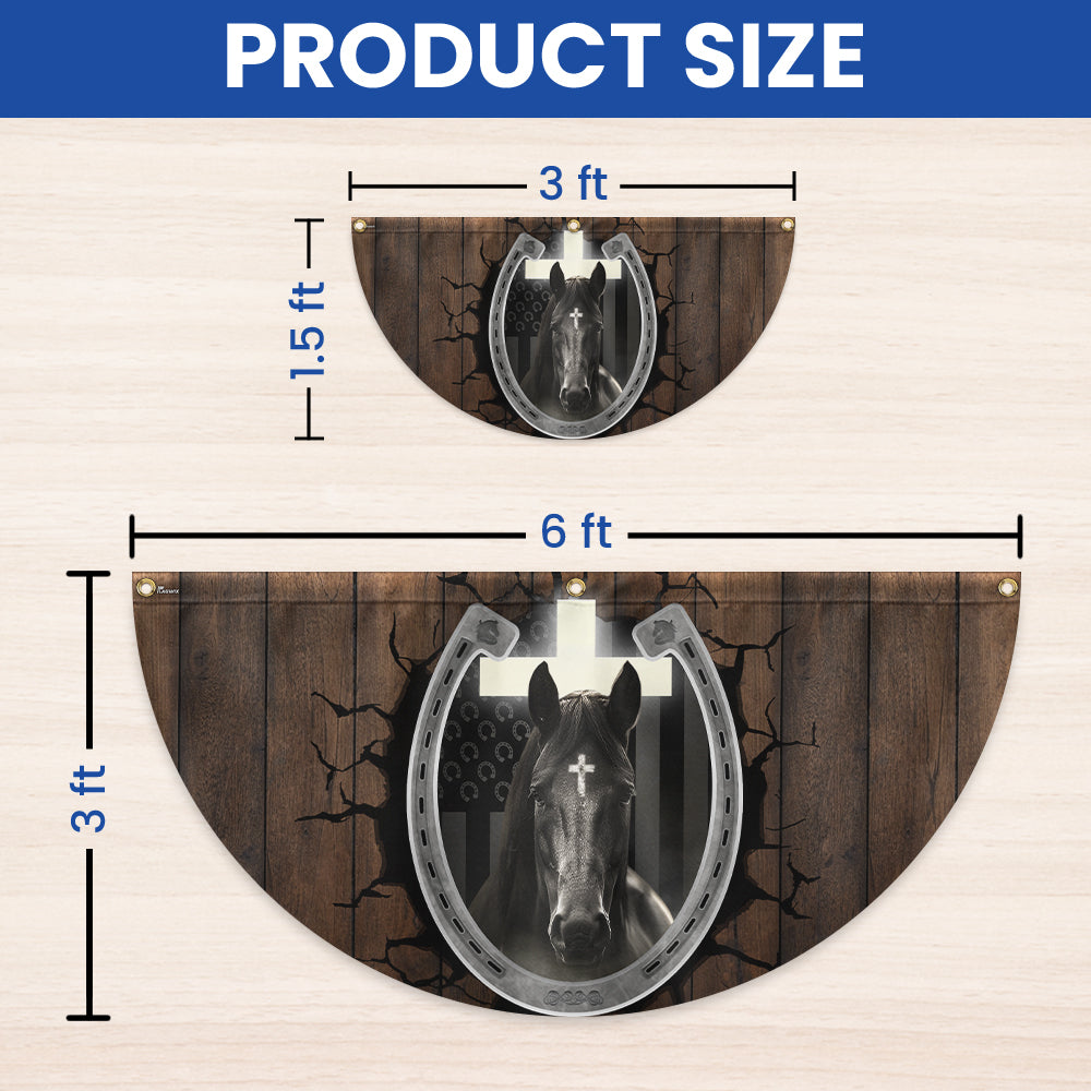 Horse Hoof Print Christian Cross Horse Non-Pleated Fan Flag