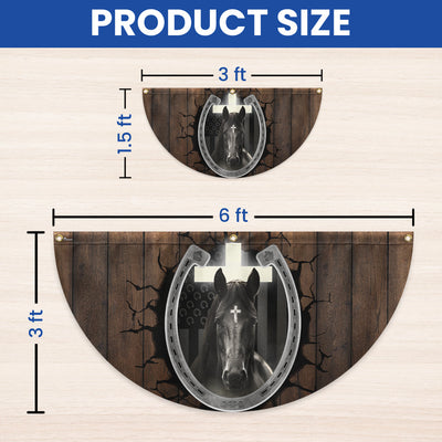 Horse Hoof Print Christian Cross Horse Non-Pleated Fan Flag