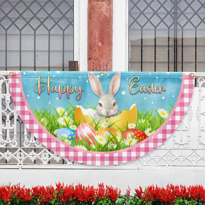 Happy Easter Rabbit Bunny Egg Non-Pleated Fan Flag
