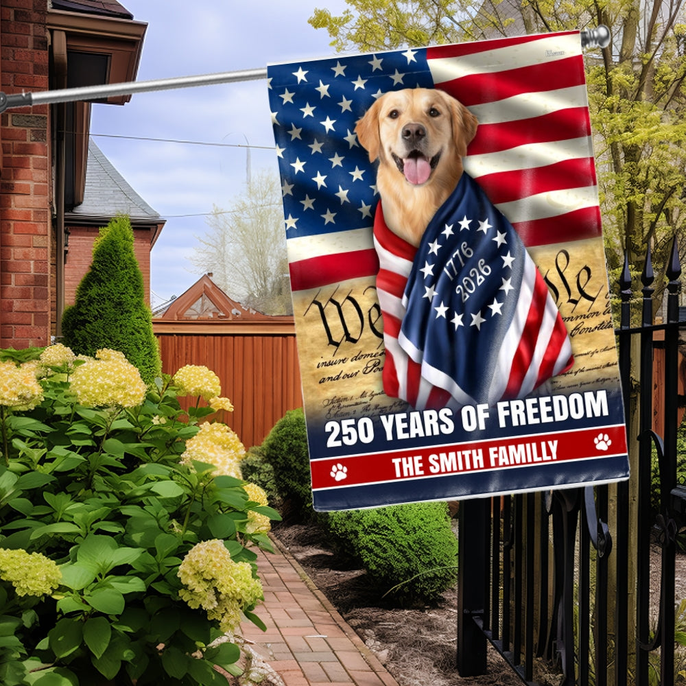 Dog American Flag, Personalized 250 Years of Freedom Golden Retriever Flag