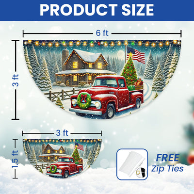 Red Pickup Truck Countryside Christmas Non-Pleated Fan Flag
