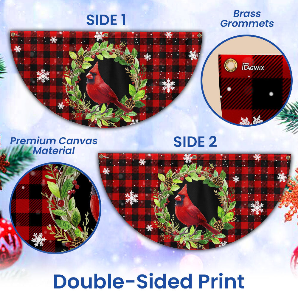 Cardinal Bird Christmas Plaid Non-Pleated Fan Flag