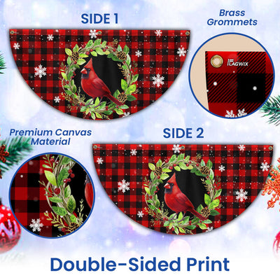 Cardinal Bird Christmas Plaid Non-Pleated Fan Flag