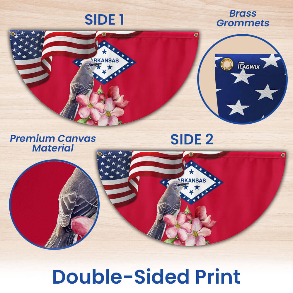 Arkansas State Apple Blossom Flower and Mockingbird Non-Pleated Fan Flag