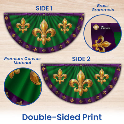 Mardi Gras Fleur De Lis Non-Pleated Fan Flag