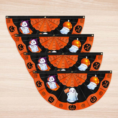 Happy Halloween Ghost Pumpkin Non-Pleated Fan Flag