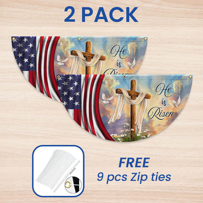 Jesus Christian Cross Easter Resurrection of Jesus He Is Risen Non-Pleated Fan Flag