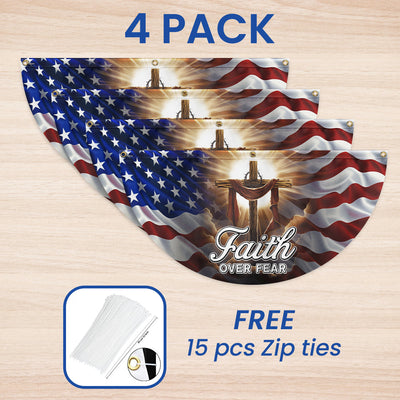 Christian Cross Jesus Christ Faith Over Fear Non-Pleated Fan Flag