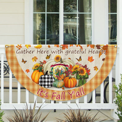 Fall West Virginia Flag It's Fall Y'all Halloween Pumpkin Thanksgiving Non-Pleated Fan Flag