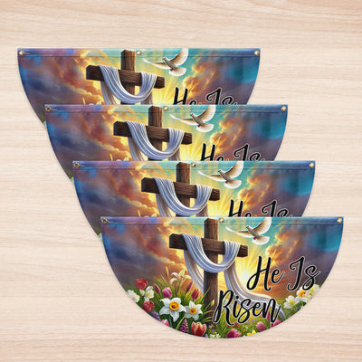 Christian Cross Easter Day He Is Risen Non-Pleated Fan Flag
