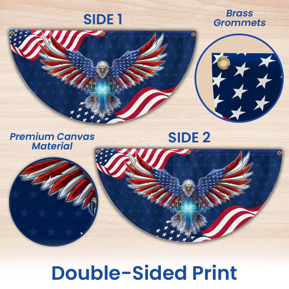 Flagwix American Flag - Patriotic Eagle with Christian Cross American Non-Pleated Fan Flag