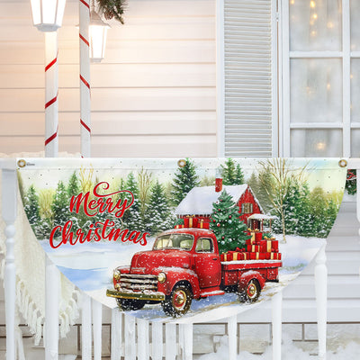 Red Pickup Truck Merry Christmas Non-Pleated Fan Flag