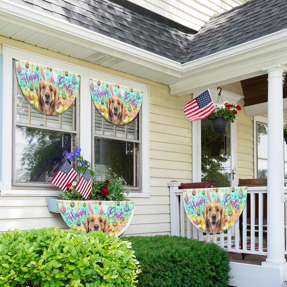 Golden Retriever Wearing Bunny Ears, Happy Easter Non-Pleated Fan Flag