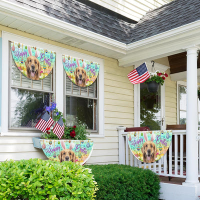 Golden Retriever Wearing Bunny Ears, Happy Easter Non-Pleated Fan Flag