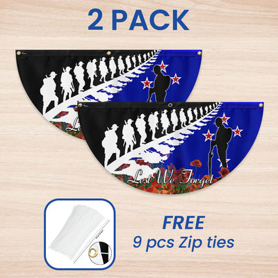 Anzac Day Flag Lest We Forget Red Poppy Veteran Solider Memorial New Zealand Non-Pleated Fan Flag